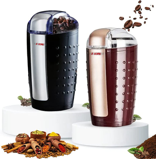 "5Core Electric Coffee Grinder Set - Powerful 150W, 85g Capacity, for Beans and Spices - Black & Brown (2 Pack)"